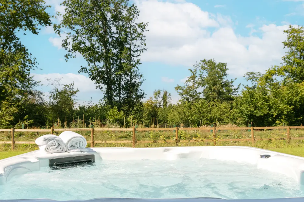View from the hot tub in the garden of Sicilian Lemon luxury holiday house in Hampshire